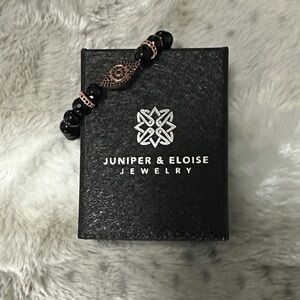 Black Beaded Evil Eye Bracelet with Rose Gold Accents